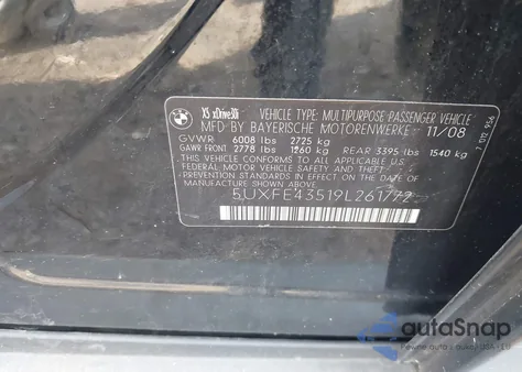 2009 BMW X5 xDrive30I from USA, damaged, VIN 5UXFE43519L261772